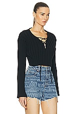 Alexander Wang Drop Shoulder Cropped Long Sleeve Sweater in Black, view 2, click to view large image.
