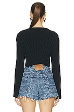 Alexander Wang Drop Shoulder Cropped Long Sleeve Sweater in Black, view 3, click to view large image.