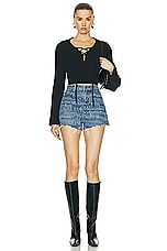 Alexander Wang Drop Shoulder Cropped Long Sleeve Sweater in Black, view 4, click to view large image.