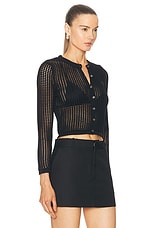 Alexander Wang Cropped Crewneck Cardigan in Black, view 2, click to view large image.