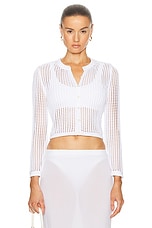 Alexander Wang Cropped Crewneck Cardigan in White, view 1, click to view large image.