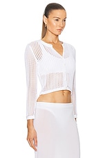 Alexander Wang Cropped Crewneck Cardigan in White, view 2, click to view large image.