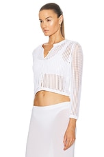 Alexander Wang Cropped Crewneck Cardigan in White, view 3, click to view large image.