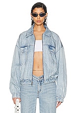 Alexander Wang Printed Bomber Jacket in Vintage Faded Indigo, view 1, click to view large image.