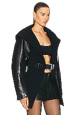Alexander Wang Belted Ribbed Coat in Black, view 2, click to view large image.