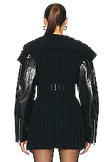 Alexander Wang Belted Ribbed Coat in Black, view 3, click to view large image.