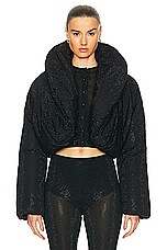 Alexander Wang Cropped Puffer Jacket With Allover Hotfix in Black, view 1, click to view large image.