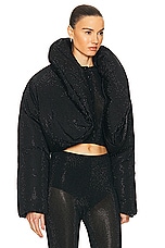 Alexander Wang Cropped Puffer Jacket With Allover Hotfix in Black, view 2, click to view large image.