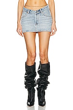 Alexander Wang V Front Nameplate Chain Skirt in Vintage Faded Indigo, view 1, click to view large image.