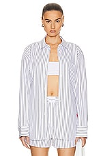Alexander Wang Long Sleeve Boyfriend Shirt in White & Black, view 1, click to view large image.