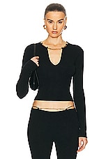 Alexander Wang V Neck Long Sleeve Top With Logo Necklace in Black, view 1, click to view large image.