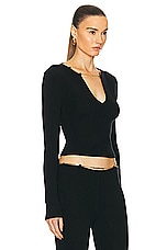 Alexander Wang V Neck Long Sleeve Top With Logo Necklace in Black, view 2, click to view large image.