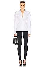 Alexander Wang Cinched Waist Shirt With Knit Combo in White, view 4, click to view large image.