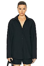 Alexander Wang Boyfriend Button Up Top in Black, view 1, click to view large image.