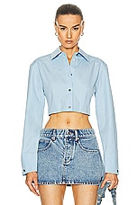 Alexander Wang Long Sleeve Copped Button Up Top in Cerulean, view 1, click to view large image.