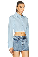 Alexander Wang Long Sleeve Copped Button Up Top in Cerulean, view 2, click to view large image.