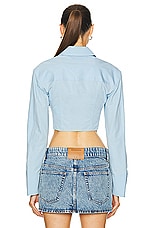 Alexander Wang Long Sleeve Copped Button Up Top in Cerulean, view 3, click to view large image.