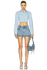 Alexander Wang Long Sleeve Copped Button Up Top in Cerulean, view 4, click to view large image.