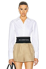 Alexander Wang Long Sleeve Copped Button Up Top in White, view 1, click to view large image.