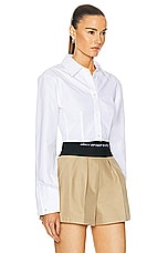 Alexander Wang Long Sleeve Copped Button Up Top in White, view 2, click to view large image.