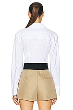 Alexander Wang Long Sleeve Copped Button Up Top in White, view 3, click to view large image.