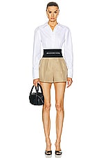 Alexander Wang Long Sleeve Copped Button Up Top in White, view 4, click to view large image.