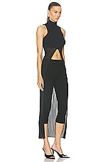 Alexander Wang Ribbed Mock Neck Top With Sheer Cutaway in Black, view 2, click to view large image.