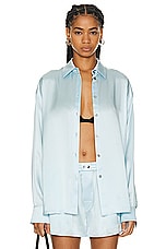 Alexander Wang Oversized Top W/ Tulle Cut Out Back Panel in Shine Blue, view 1, click to view large image.