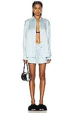 Alexander Wang Oversized Top W/ Tulle Cut Out Back Panel in Shine Blue, view 4, click to view large image.