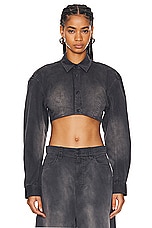 Alexander Wang Long Sleeve Cropped Top With Dart Detailing in Washed Black Pearl, view 1, click to view large image.