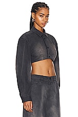 Alexander Wang Long Sleeve Cropped Top With Dart Detailing in Washed Black Pearl, view 2, click to view large image.