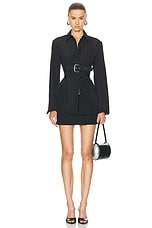 Alexander Wang Long Sleeve Top With Back Slit And Belt in Black & White, view 4, click to view large image.