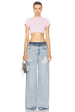 Alexander Wang Cropped Short Sleeve Top in Washed Pink Lace, view 4, click to view large image.