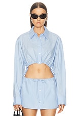 Alexander Wang Hotfix Cropped Button Up Top in Chambray Blue, view 1, click to view large image.