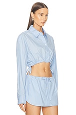 Alexander Wang Hotfix Cropped Button Up Top in Chambray Blue, view 2, click to view large image.