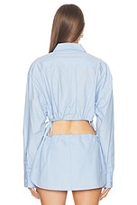 Alexander Wang Hotfix Cropped Button Up Top in Chambray Blue, view 3, click to view large image.