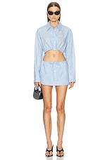 Alexander Wang Hotfix Cropped Button Up Top in Chambray Blue, view 4, click to view large image.