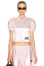 Alexander Wang Fitted Short Sleeve Football Jersey Top in Ballerina Pink, view 1, click to view large image.