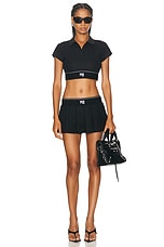 Alexander Wang Cropped Polo Top in Black, view 4, click to view large image.