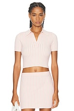 Alexander Wang Ribbed Polo Top in Ballerina Pink, view 1, click to view large image.