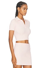 Alexander Wang Ribbed Polo Top in Ballerina Pink, view 2, click to view large image.