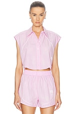 Alexander Wang Cropped Sleeveless Button Down Top in Pink Stripe, view 1, click to view large image.