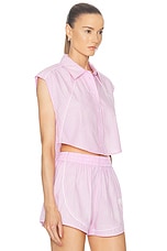 Alexander Wang Cropped Sleeveless Button Down Top in Pink Stripe, view 2, click to view large image.