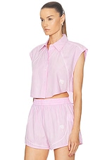 Alexander Wang Cropped Sleeveless Button Down Top in Pink Stripe, view 3, click to view large image.