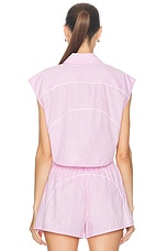 Alexander Wang Cropped Sleeveless Button Down Top in Pink Stripe, view 4, click to view large image.