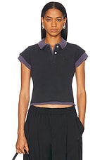 alexanderwang.t ネイビー ショート丈 ポロシャツ クロップド Alexander Wang Layered Shrunken Polo Top in Washed Navy