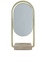 AYTM Angui Table Mirror in Travertine & Gold, view 1, click to view large image.