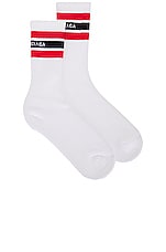 Balenciaga Socks in White, Black & Red, view 1, click to view large image.