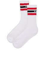 Balenciaga Socks in White, Black & Red, view 2, click to view large image.