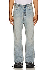 Balenciaga Flared Denim Jean in Light Indigo & Madder, view 3, click to view large image.